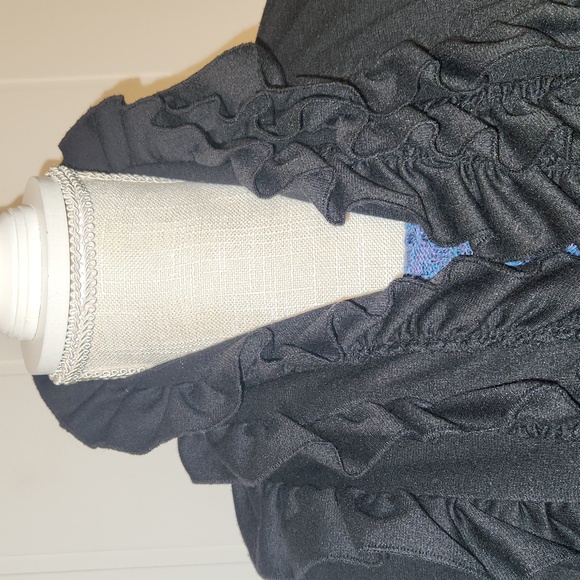 Y2K black jersey knit ruffle Victorian whimsigoth long cardigan sweater - Picture 4 of 10